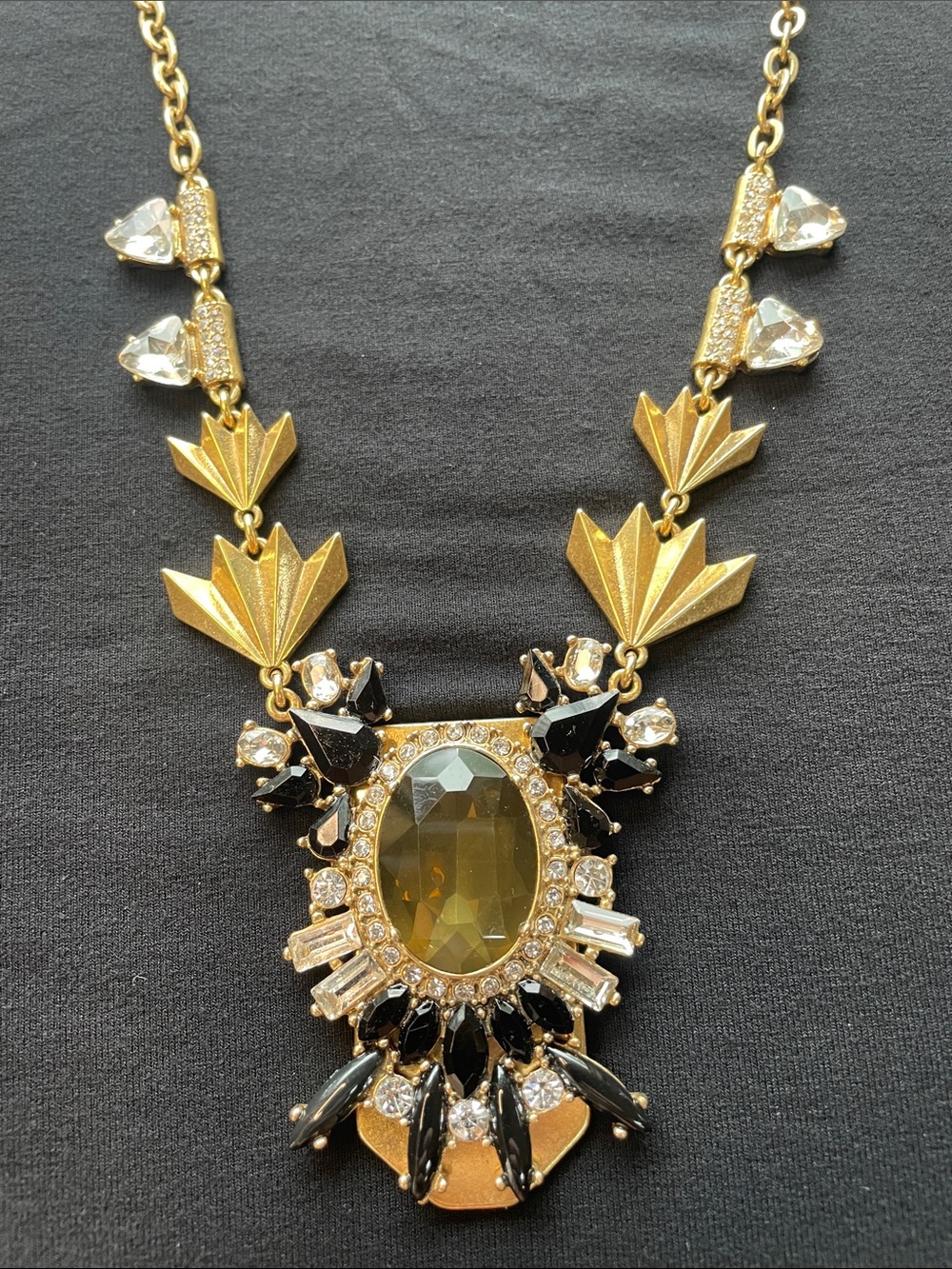 J Crew Gold-Tone Black & Crystal Statement Pendant Necklace - Picture 4 of 5
